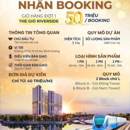 Chính thức nhận Booking The Gió Riverside của An Gia Group, ưu đãi chọn căn đẹp giá tốt, Đợt 1 chỉ