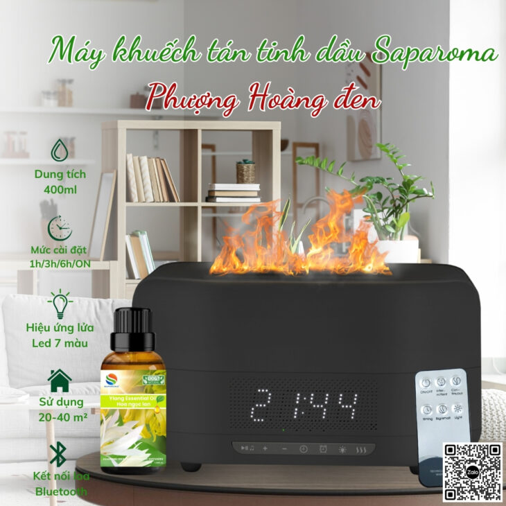 MÁY KHUẾCH TÁN TINH DẦU SAPAROMA, HIỆU ỨNG LỬA, LED 7 MÀU, LOA BLUETOOTH, THƠM PHÒNG, THƯ GIÃN