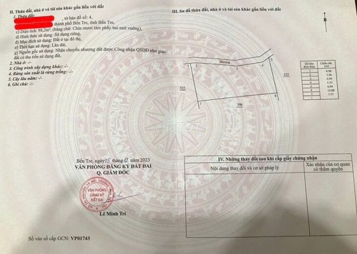 Đất sổ đỏ 98,2 m2, Đường Phan Đình Phùng, Phường 4, TP Bến Tre