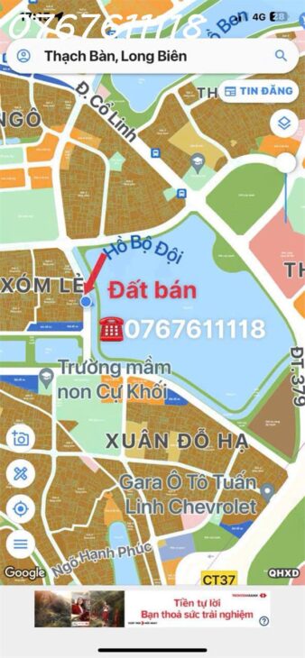 Bán đất phân lô Thạch Bàn,mặt hồ CV,ô tô tải tránh,vỉa hè 3m,DT50m,MT5m,10 tỷ