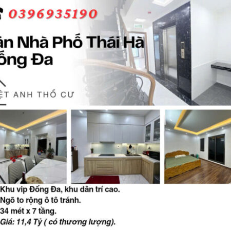 Bán nhà Phố Thái Hà, Nhà Mới Thang Máy, Sổ Vuông Đẹp, 34mx7T, Giá: 11.4 Tỷ, Lh: 0396935190.