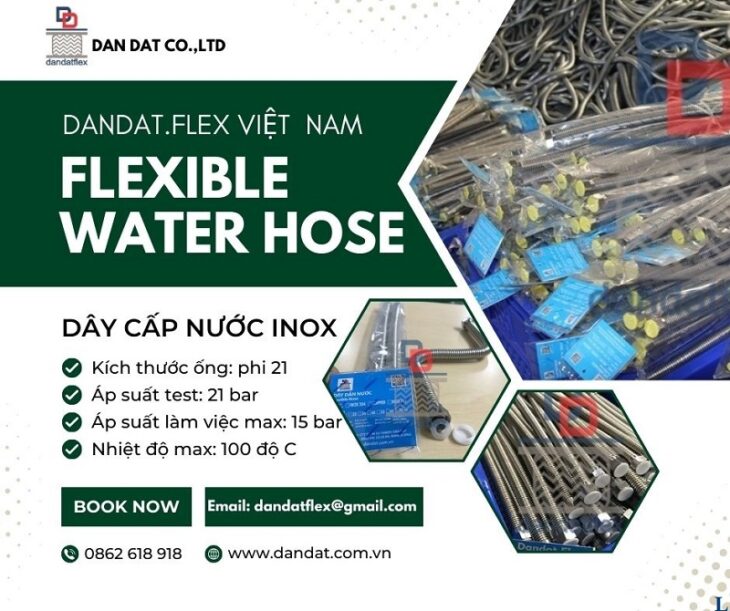 Dây cấp nước nóng lạnh inox phi 21, ống mềm inox chịu nhiệt, Dây dẫn nước inox 304