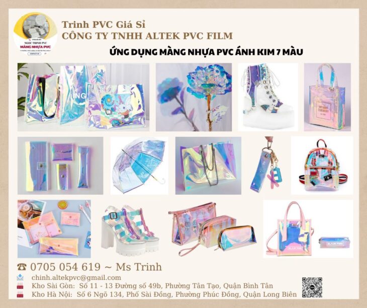 Nhựa PVC ánh kim 7 màu may balo, túi xách, quà tặng