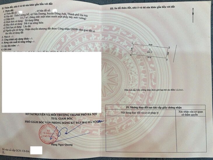 Bán 111.7m2 Lương Nỗ Tiên Dương Đông Anh Quy hoạch sát Vành đai 3 Tiềm năng tăng giá cao
