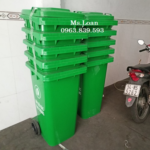 Thùng rác 120lit nhựa HDPE, thùng rác công cộng nắp kín có bánh xe / 0963 839 593 Ms.Loan