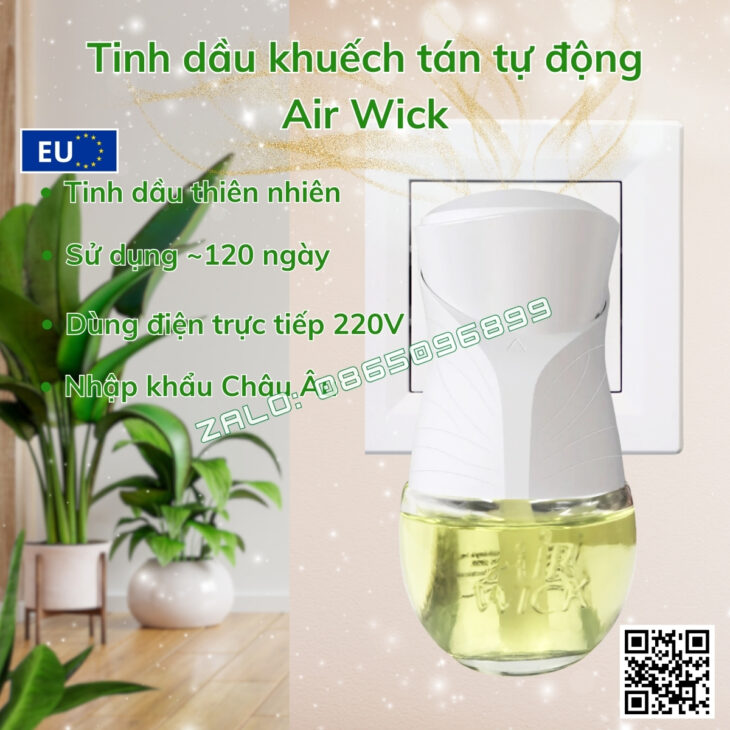 BỘ TINH DẦU CẮM ĐIỆN AIR WICK 19ML NHẬP KHẨU CHÂU ÂU, KHUẾCH TÁN TỰ ĐỘNG, HỖ TRỢ KHỬ MÙI THƠM PHÒNG
