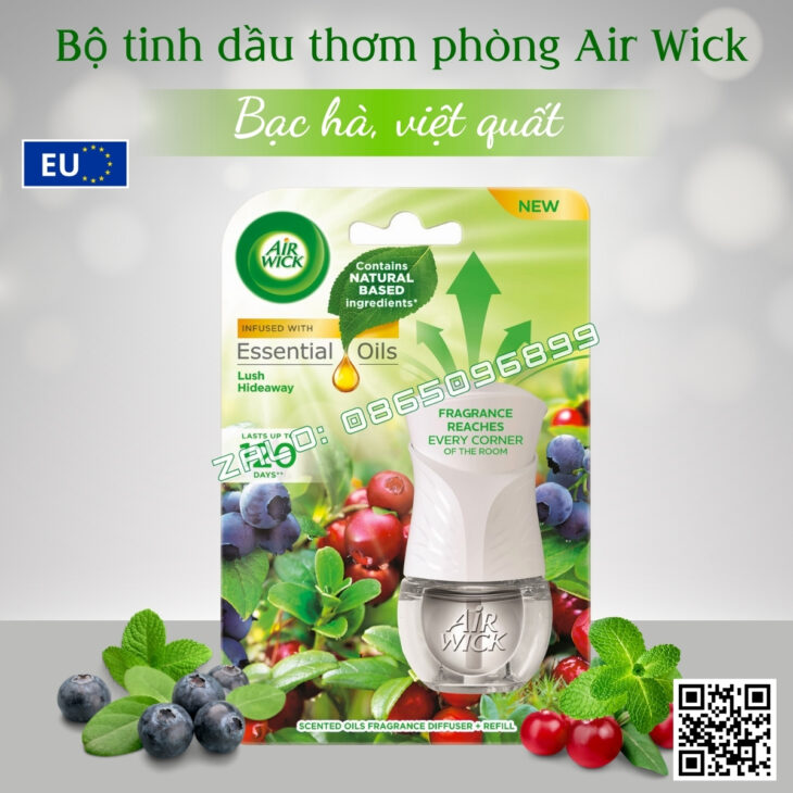 BỘ TINH DẦU CẮM ĐIỆN AIR WICK 19ML NHẬP KHẨU CHÂU ÂU, KHUẾCH TÁN TỰ ĐỘNG, HỖ TRỢ KHỬ MÙI THƠM PHÒNG