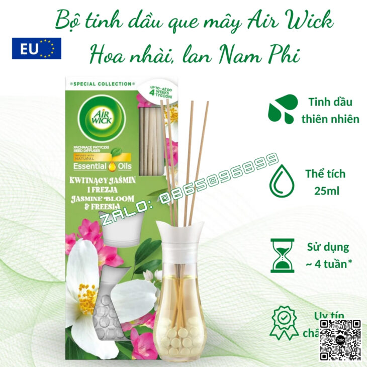 BỘ KHUẾCH TÁN TINH DẦU QUE MÂY AIR WICK 25ml, CHÍNH HÃNG CHÂU ÂU, THƠM PHÒNG, HỖ TRỢ KHỬ MÙI