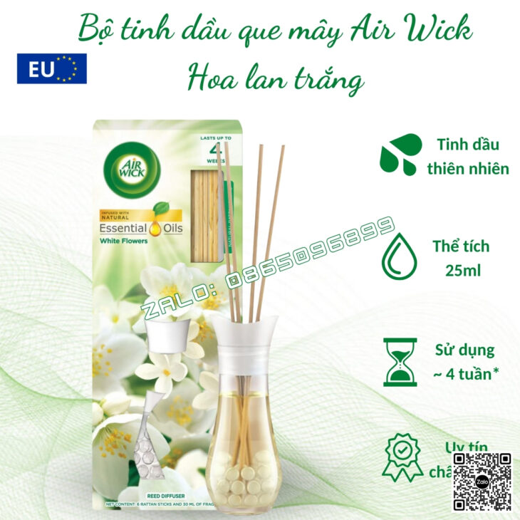 BỘ KHUẾCH TÁN TINH DẦU QUE MÂY AIR WICK 25ml, CHÍNH HÃNG CHÂU ÂU, THƠM PHÒNG, HỖ TRỢ KHỬ MÙI