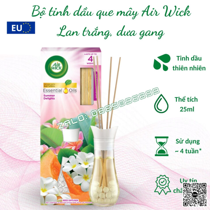 BỘ KHUẾCH TÁN TINH DẦU QUE MÂY AIR WICK 25ml, CHÍNH HÃNG CHÂU ÂU, THƠM PHÒNG, HỖ TRỢ KHỬ MÙI