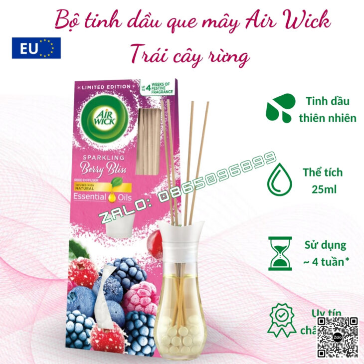 BỘ KHUẾCH TÁN TINH DẦU QUE MÂY AIR WICK 25ml, CHÍNH HÃNG CHÂU ÂU, THƠM PHÒNG, HỖ TRỢ KHỬ MÙI