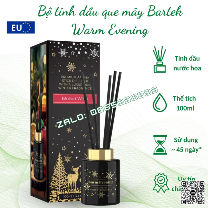 BỘ TINH DẦU KHUẾCH TÁN QUE MÂY BARTEK 100ml, TINH DẦU THIÊN NHIÊN, THƠM PHÒNG, KHỬ MÙI, CHÍNH HÃNG