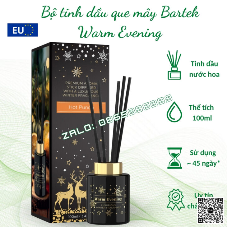 BỘ TINH DẦU KHUẾCH TÁN QUE MÂY BARTEK 100ml, TINH DẦU THIÊN NHIÊN, THƠM PHÒNG, KHỬ MÙI, CHÍNH HÃNG