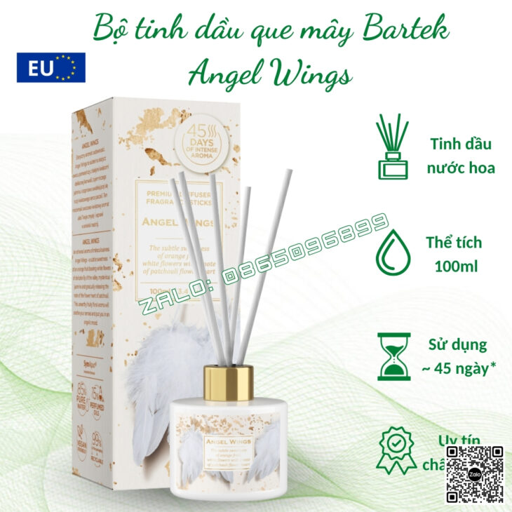 BỘ TINH DẦU KHUẾCH TÁN QUE MÂY BARTEK 100ml, TINH DẦU THIÊN NHIÊN, THƠM PHÒNG, KHỬ MÙI, CHÍNH HÃNG