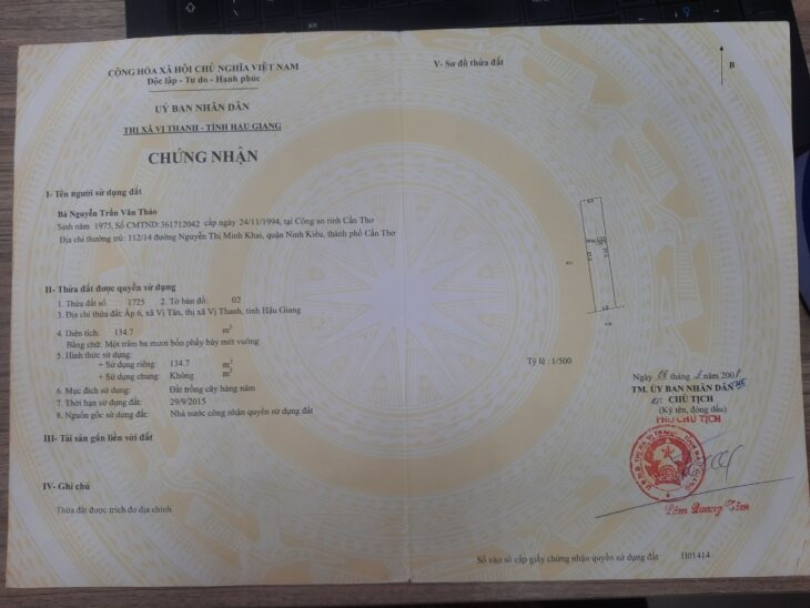 BÁN NHÀ VÀ ĐẤT TẠI TP VỊ THANH, HẬU GIANG. GIÁ: 600 TRIỆU