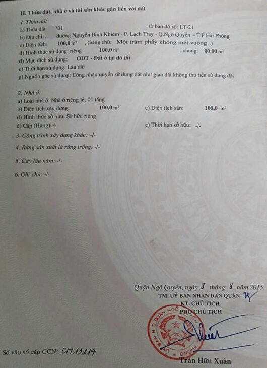 Bán đất mặt đường ngã 4 Nguyễn Bỉnh Khiêm – Lạch Tray, 100m, Giá 10.3 tỉ