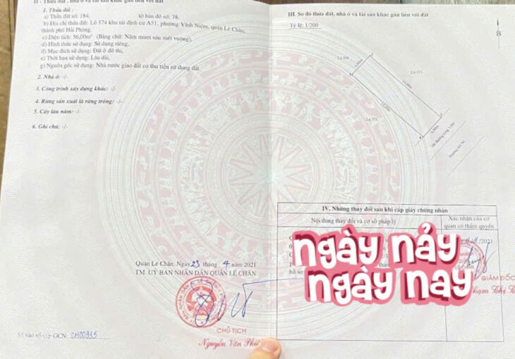 Bán đất tái định cư A51 Vĩnh Niệm, 56m, đường 12m, Đông Nam , Giá 4 tỉ