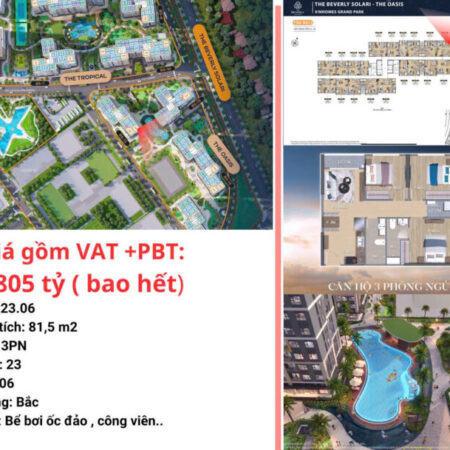 căn 3PN- The Oasis giá tốt nhất cùng các ưu đãi, tầng cao thoáng mát, view sang xịn mịn
