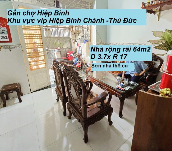 NHÀ RỘNG 64 M2- KHÔNG QUI HOẠCH – HIỆP BÌNH CHÁNH THỦ ĐỨC -(CHỢ HIỆP BÌNH) – GIÁ CHỈ 4.1 TỎI (TL)