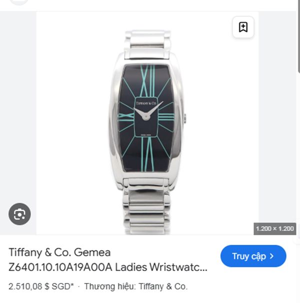 ĐH Nữ : Tiffany & Co. Gemea – Thép nguyên chiếc, Thiết kế mặt đen cọc giờ xanh Ngọc siêu hiếm đẹp