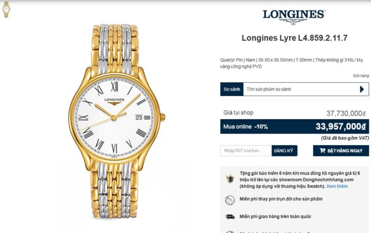 ĐH Nam : Longines Lyre L4.859.2.11.7 Demi Vàng Hồng, Size 38.5mm – Lướt mới đẹp Full Hộp