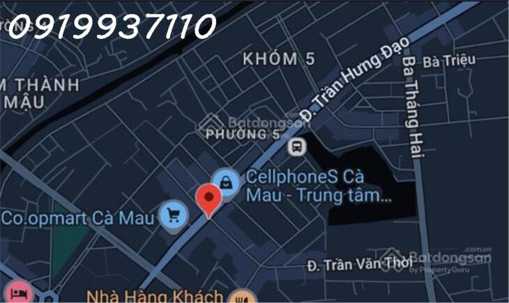 Cho thuê nhà 9.9m x 25.6m mặt tiền đường Trần Hưng Đạo, Phường 5, TP Cà Mau