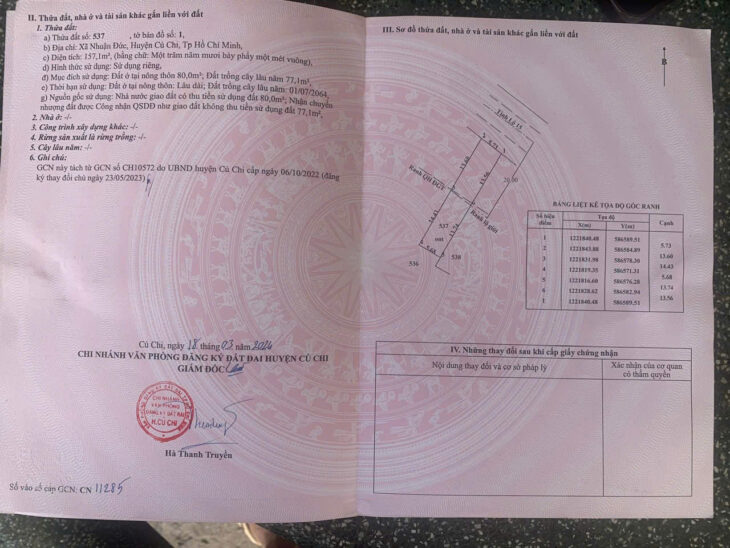 Bán đất đường Tỉnh Lộ 15 – 148m2 – 5×30 – 80m2 thổ cư – xã Nhuận Đức – Củ Chi