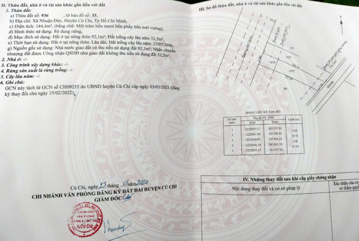 Đất đường Bà Thiên – 144m2 – 5×30 – 92m2 thổ cư – xã Nhuận Đức – Củ Chi