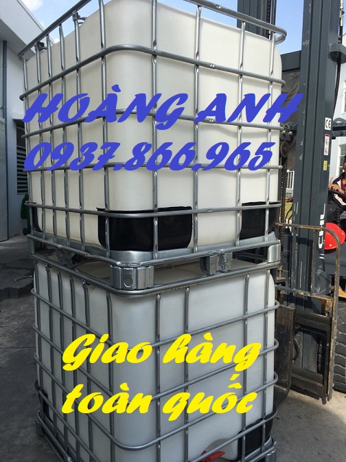 Thùng 1000l màu trắng, bồn chưa chất lỏng, tank ibc cũ 1000l độ mới 95%