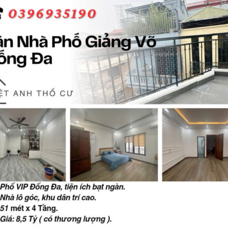 Bán nhà Giảng Võ Đống Đa_Khu Dân Trí Cao_Nhà Lô Góc_51mx4T_Giá: 8.5 Tỷ, Lh: 0396935190.