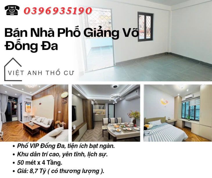 Bán nhà Giảng Võ Đống Đa_Nhà Đẹp Ba Thoáng_Sân Để Xe Riêng_50mx4T_Giá: 8.7 Tỷ_Lh: 0396935190.