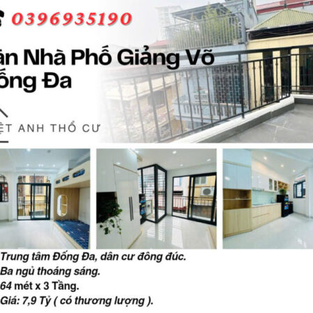 Bán nhà Giảng Võ Đống Đa_Ngủ Thoáng Sáng_Dân Cư Yên Tĩnh_64mx3T_Giá: 7.9 Tỷ_Lh: 0396935190.