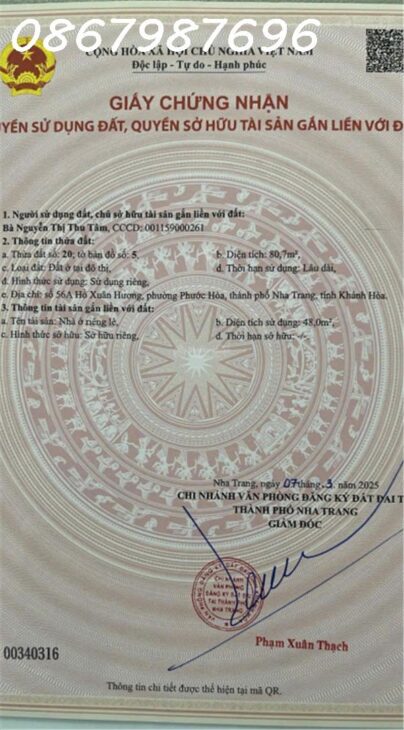 Bán nhà đường Hồ Xuân Hương khu bàn cờ TTTP ngay trung tâm TP. Nha Trang, sổ đỏ hoàn công