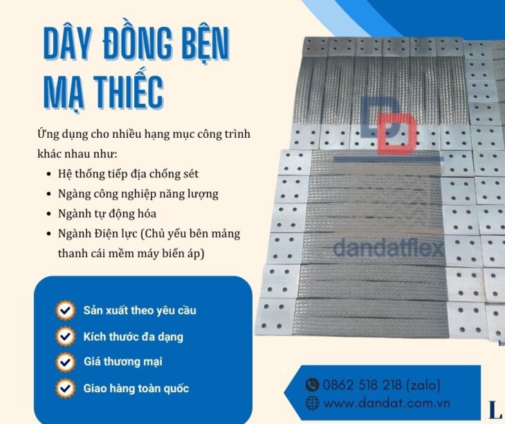Khớp nối đồng mềm mạ thiếc, Dây đồng bện bấm 2 đầu cốt, Thanh cái đồng mềm, Dây tiếp địa máng cáp