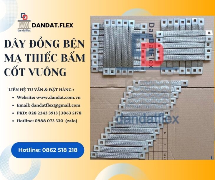 Khớp nối đồng mềm mạ thiếc, Dây đồng bện bấm 2 đầu cốt, Thanh cái đồng mềm, Dây tiếp địa máng cáp