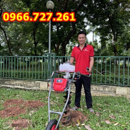 Máy khoan đất đẩy tay có bánh xe – Khoan lỗ trồng cây nhanh, nhẹ sức