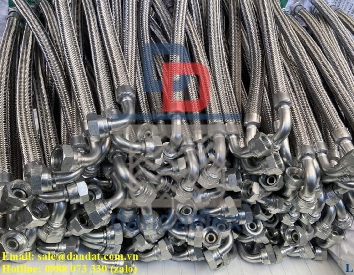 Nối mềm inox hệ thống bơm nước chiller, Ống dẫn dầu thủy lực bọc lưới, dây dầu thủy lực inox
