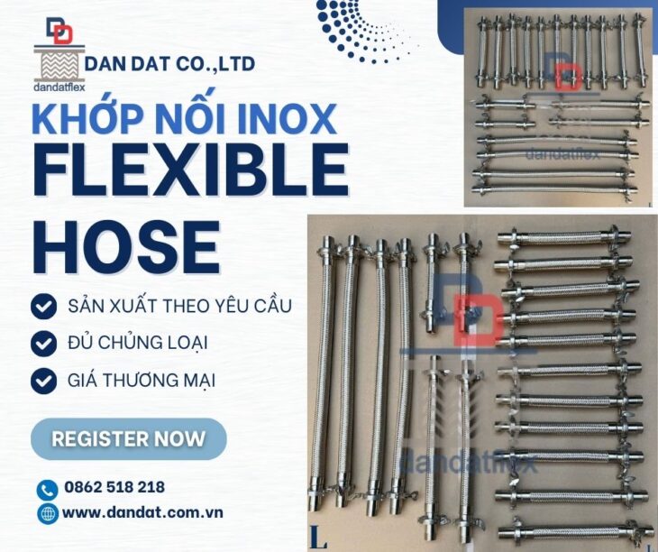 Khop Noi Mem Inox, Ống mềm kim loại SUS316 vòng ngoài thép 304SS, Ống mềm dẫn hơi nóng, Ống mềm inox
