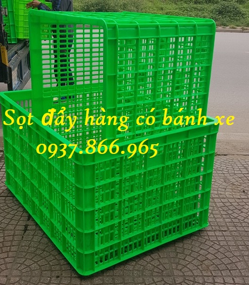 Sọt nhựa đẩy hàng trong phân xưởng, sọt nhựa, sọt kéo hàng, sọt có 26 bánh xe tại hà