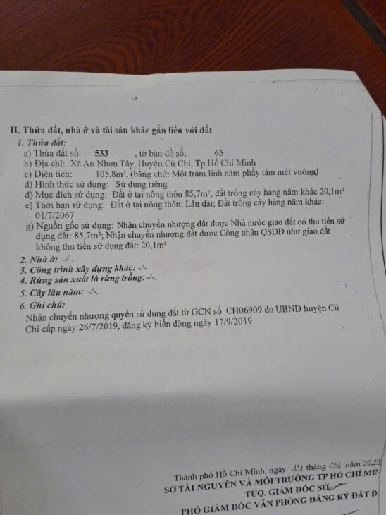 CHÍNH CHỦ CẦN BÁN GẤP ĐẤT MẶT TIỀN ĐƯỜNG GỐC RƯNG AN NHƠN TÂY, CỦ CHI