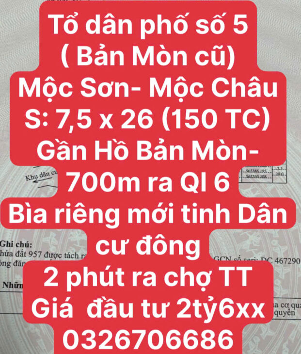 ĐẤT NỀN MỘC CHÂU GIÁ ĐẦU TƯ