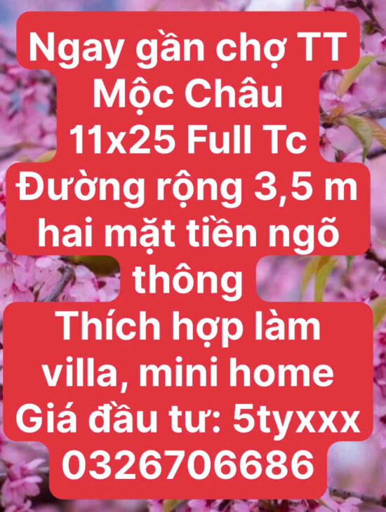 ĐẤT NỀN MỘC CHÂU GIÁ ĐẦU TƯ