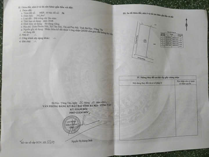 chủ có lô đât ở xã Tân Hải, Phú Mỹ cần bán sổ 542m2