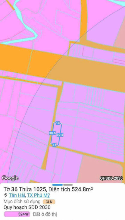 chủ có lô đât ở xã Tân Hải, Phú Mỹ cần bán sổ 542m2