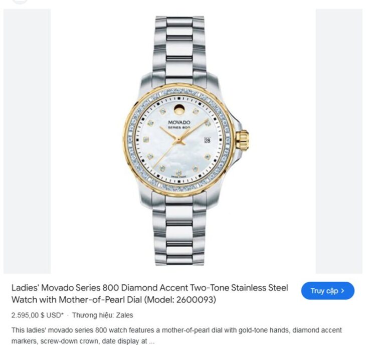 ĐH Nữ : Movado Series 800 – mặt Xà Cừ – Niềng & cọc số đính Kim Cương Size 29mm fullbox