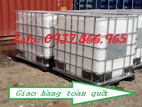 Bồn IBC có khung thép, thùng nhựa màu trắng 1000l, tack nhựa cũ, tank IBC mới