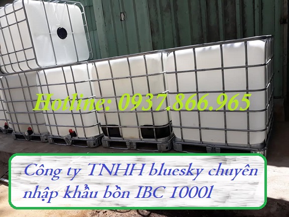 Bồn IBC có khung thép, thùng nhựa màu trắng 1000l, tack nhựa cũ, tank IBC mới