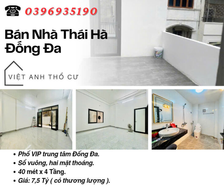 Bán nhà Phố Thái Hà, Sổ Vuông Vắn, Hai Mặt Thoáng, 40mx4T, Giá: 7.5 Tỷ, Lh: 0396935190.