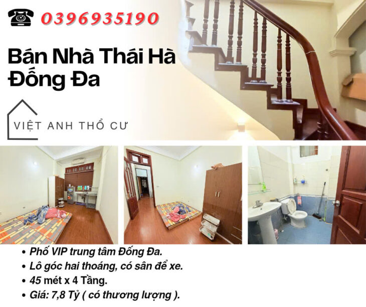 Bán nhà Phố Thái Hà, Lô Góc Hai Thoáng, Có Sân Để Xe Riêng, 45mx4T, Giá: 7.8 Tỷ, Lh: 0396935190.