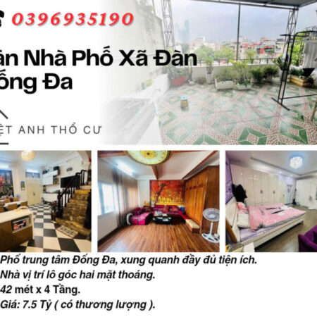 Bán nhà phố Xã Đàn_Vị Trí Lô Góc_Trước nhà Sân Thoáng _42mx4T_Giá: 7.5 Tỷ_Lh: 0396935190.